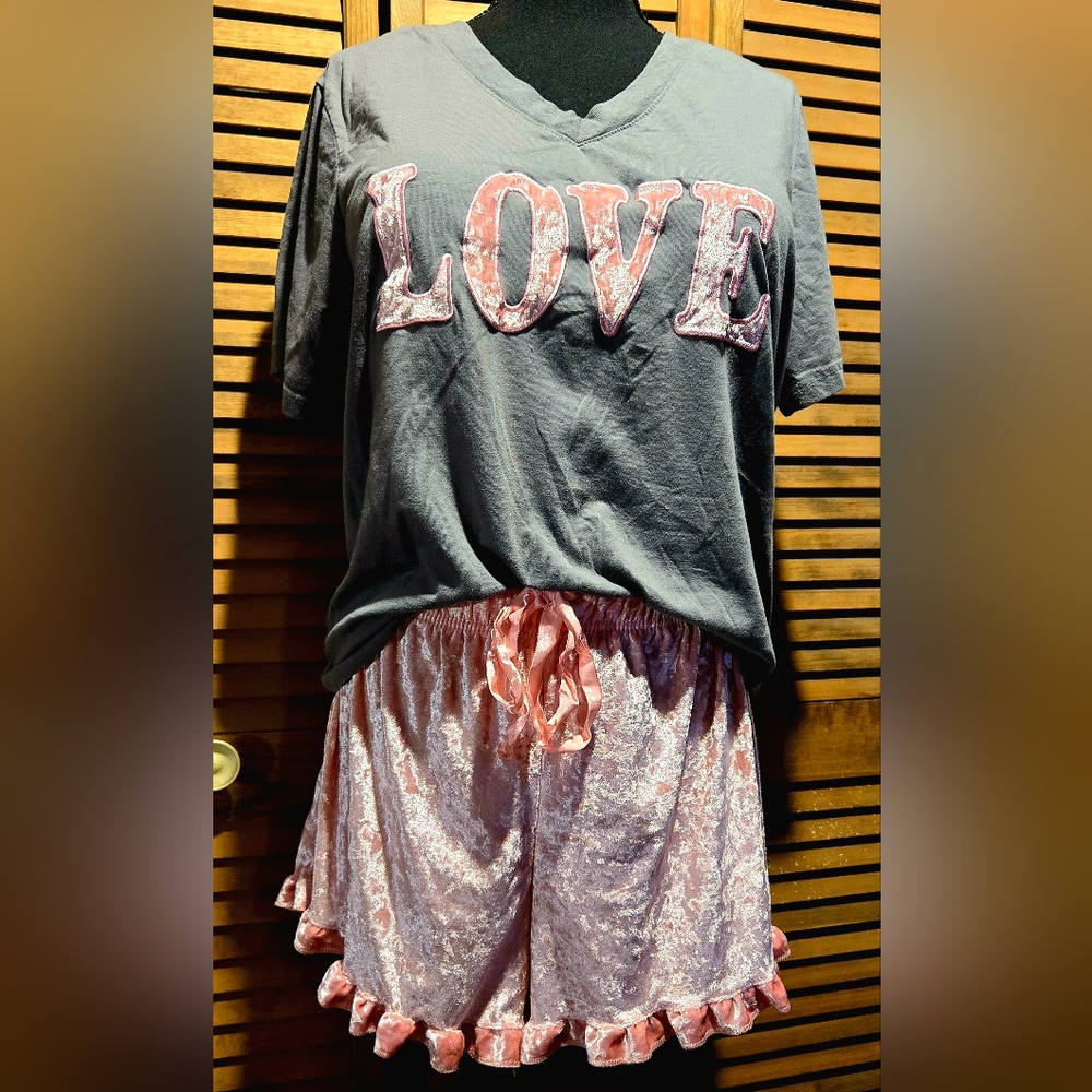Gray and Pink Love Sleepwear Set